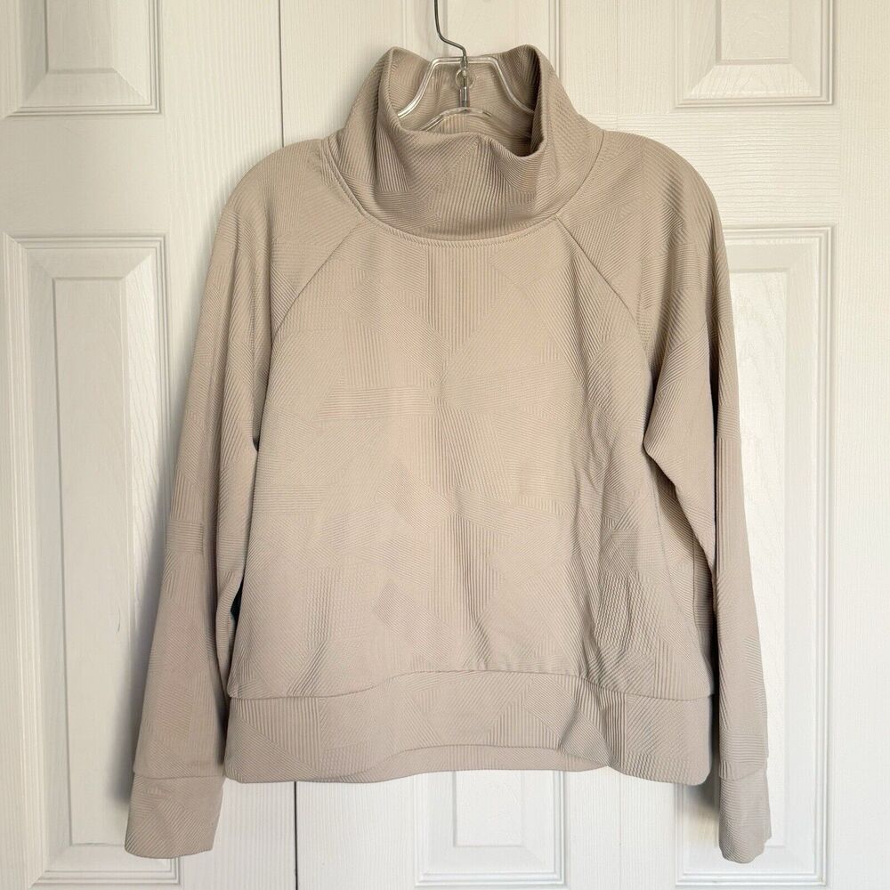 RBX Relaxed Beige Loose Fit Pullover Quilted Cowl Mock Neck Sweatshirt M